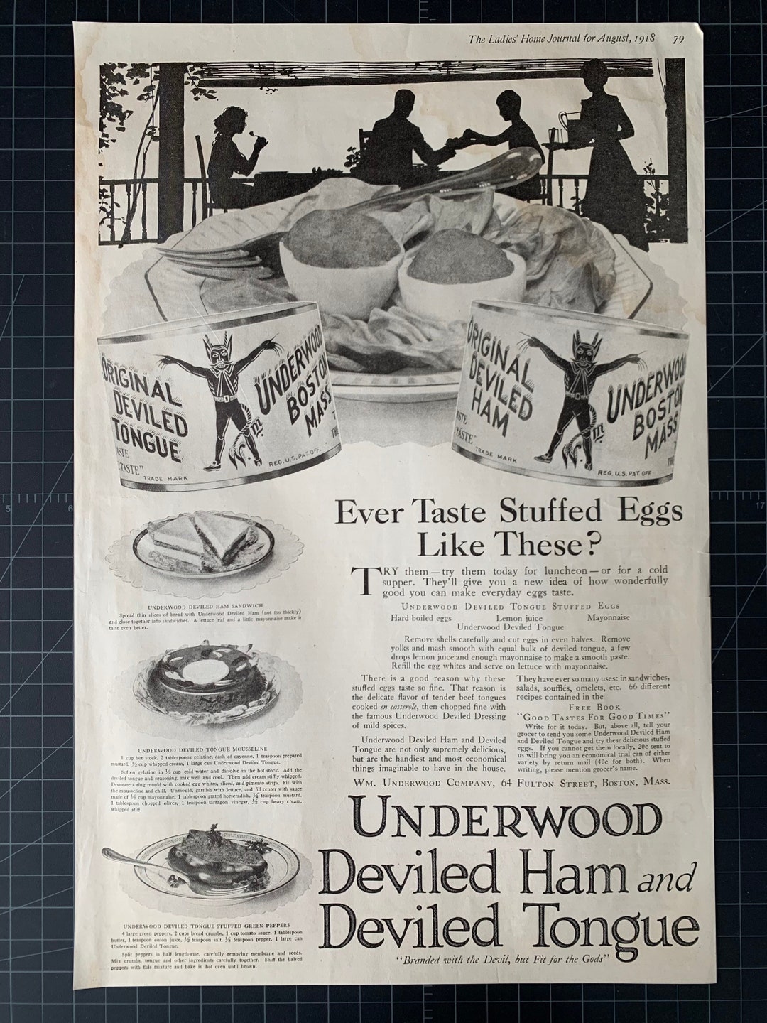 Vintage 1918 Underwood Deviled Ham Original Advertisement - Etsy