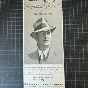Vintage 1936 Penn-Craft Hat Company Print advertisement