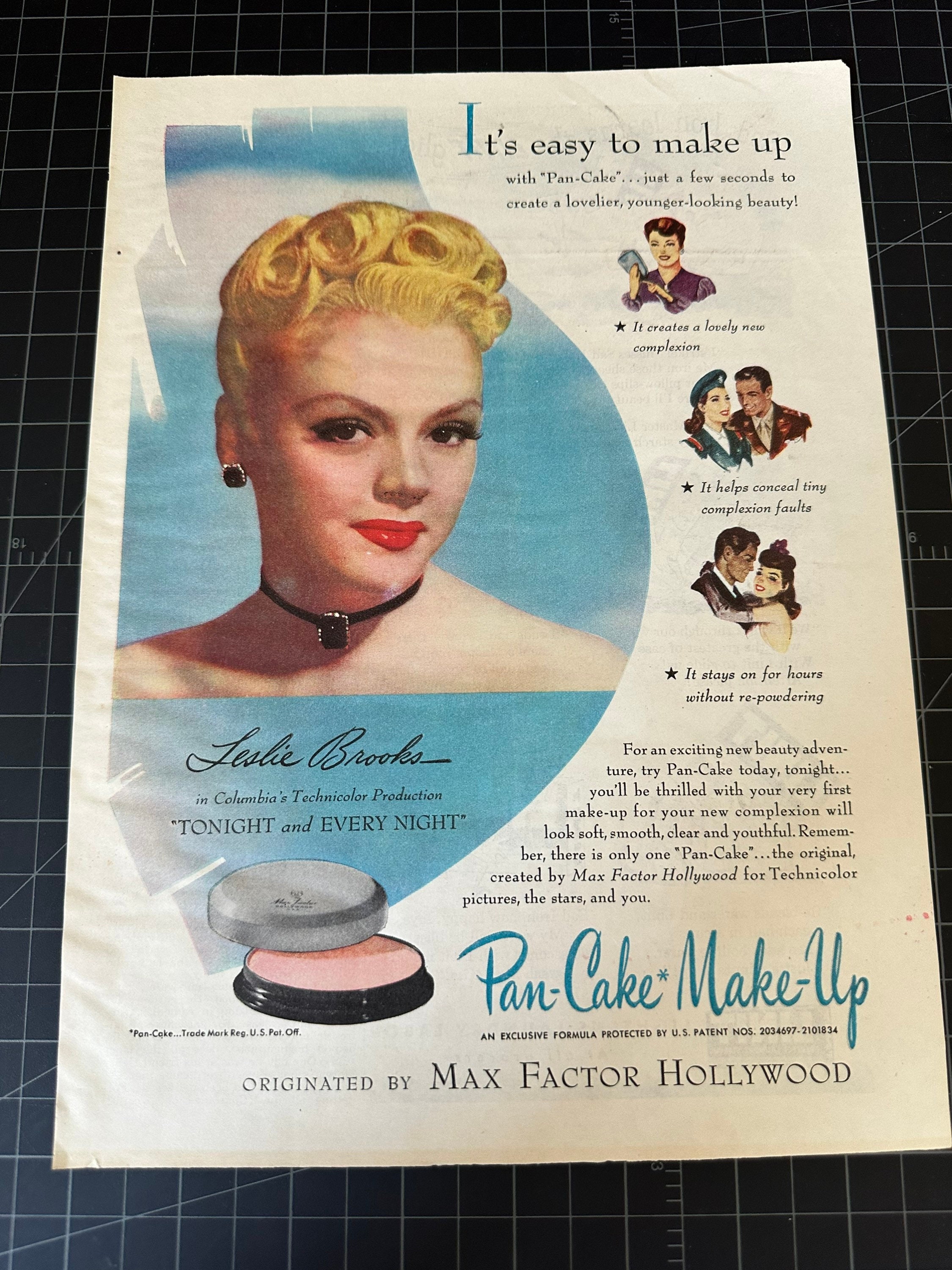 Vintage 1940s Max Factor Pan-cake Makeup Ad – Leslie Brooks