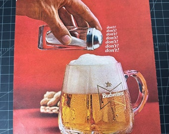 Anuncio impreso original de cerveza Budweiser vintage de la década de 1970