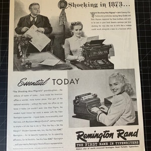 Vintage 1947 remington typewriters - betty grable print advertisement