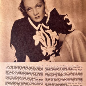 Vintage 1930s Marlene Dietrich Magazine Portrait