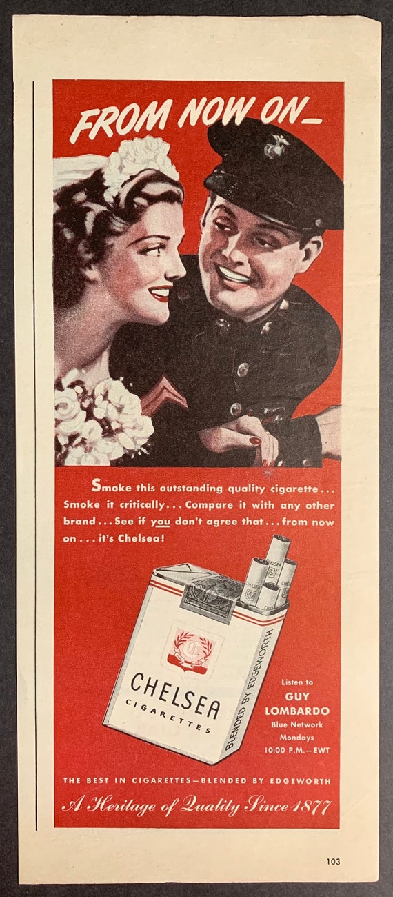 Vintage 1940s Chelsea Cigarettes Original Advertisement
