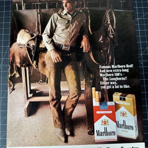 Vintage 1960s Marlboro Cigarettes Cowboy Print Ad