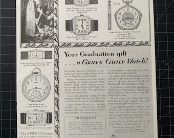 Vintage Gruen Guild Watches uit 1929, originele advertentie met print