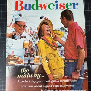 Reklama piwa Budweiser z lat 50. XX wieku w wersji drukowanej