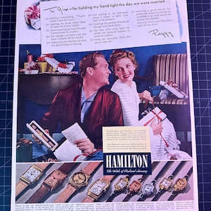 Publicité imprimée de Noël pour montres Hamilton vintage 1940