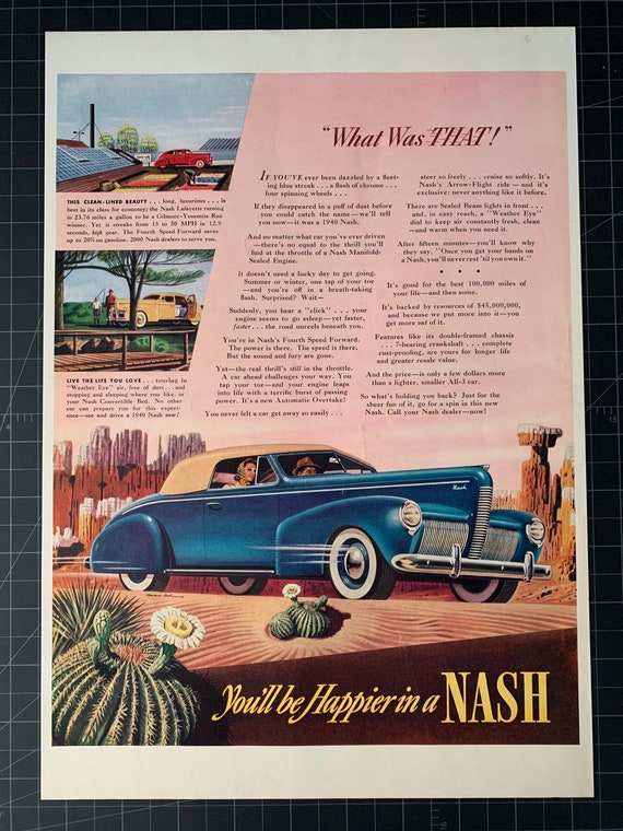 Vintage 1940 Nash Automobile Print Annonce Etsy France