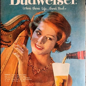 Vintage 1950s budweiser beer print advertisement