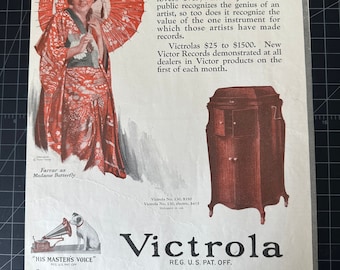 Anuncio impreso original de Victor Victrola de 1922: Madame Butterfly