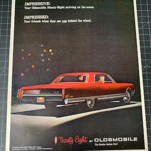 Vintage 1960s Oldsmobile Ninety-Eight Print advertisement