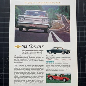 Vintage 1962 chevrolet corvair print advertisement