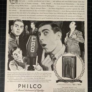 Vintage 1936 philco radio print ad - eddie cantor