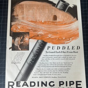 Vintage 1929 reading pipe iron print advertisement