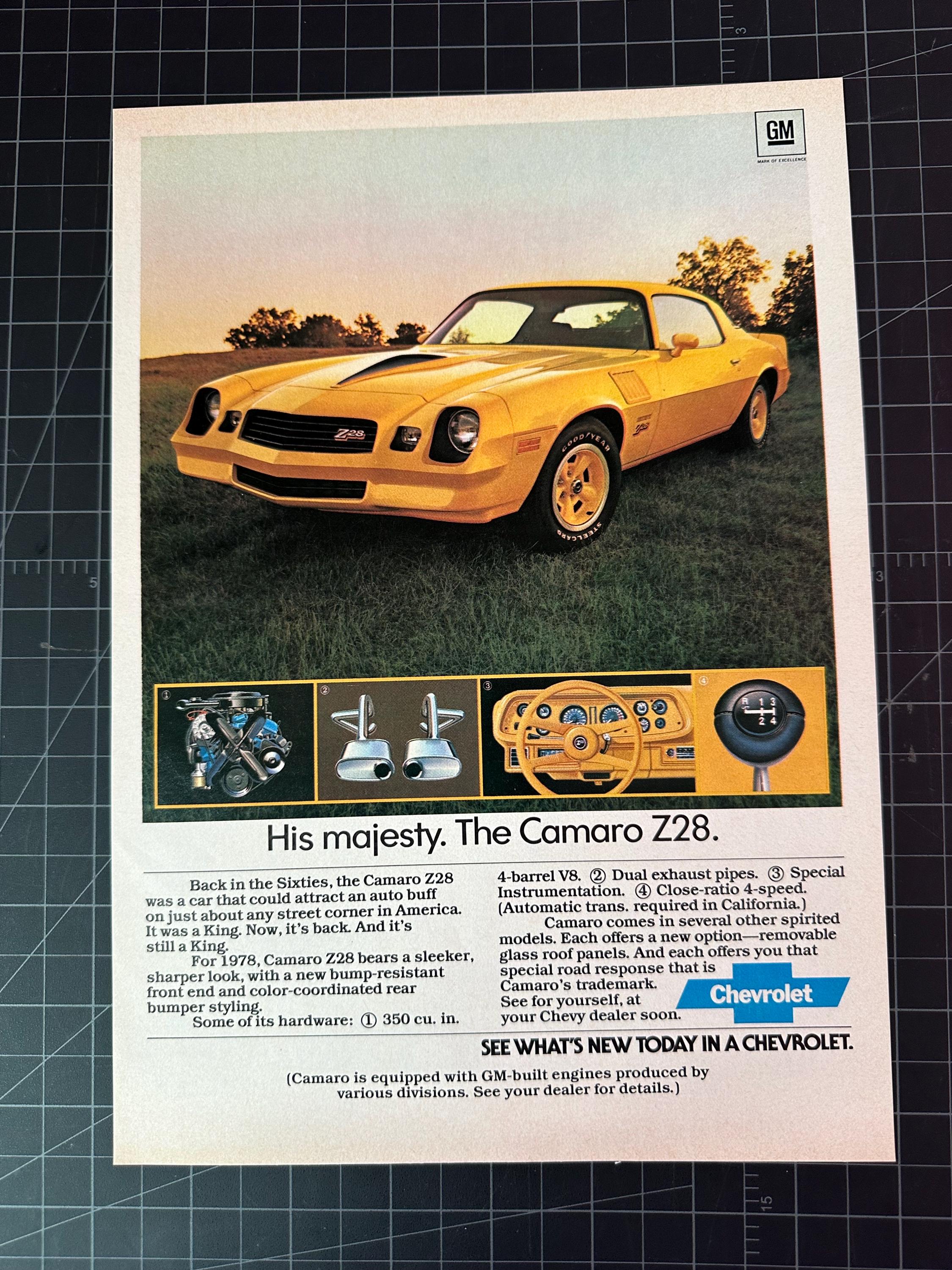 Vintage 1978 Chevrolet Camaro Z28 Print Ad - Etsy