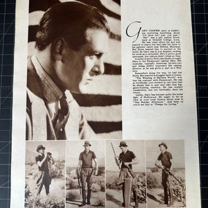 Rare Vintage 1930s Gary Cooper Portrait + Bio - Old Hollywood