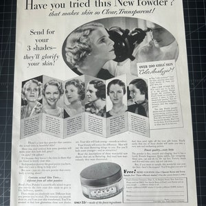 Vintage 1934 pond’s face powder makeup print ad