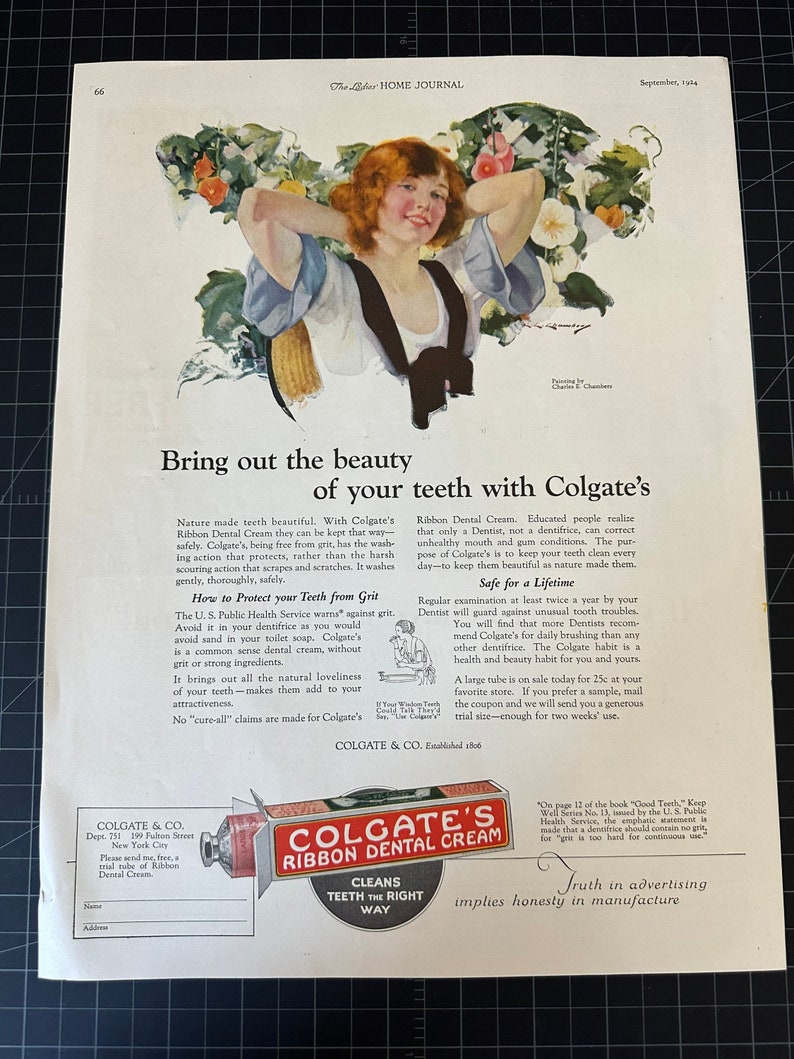 Toothpaste Ribbon Vintage 1924 Colgates Toothpaste Original Print Ad - Etsy