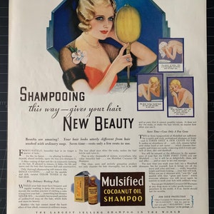 Vintage 1932 mulsified coconut oil shampoo print ad