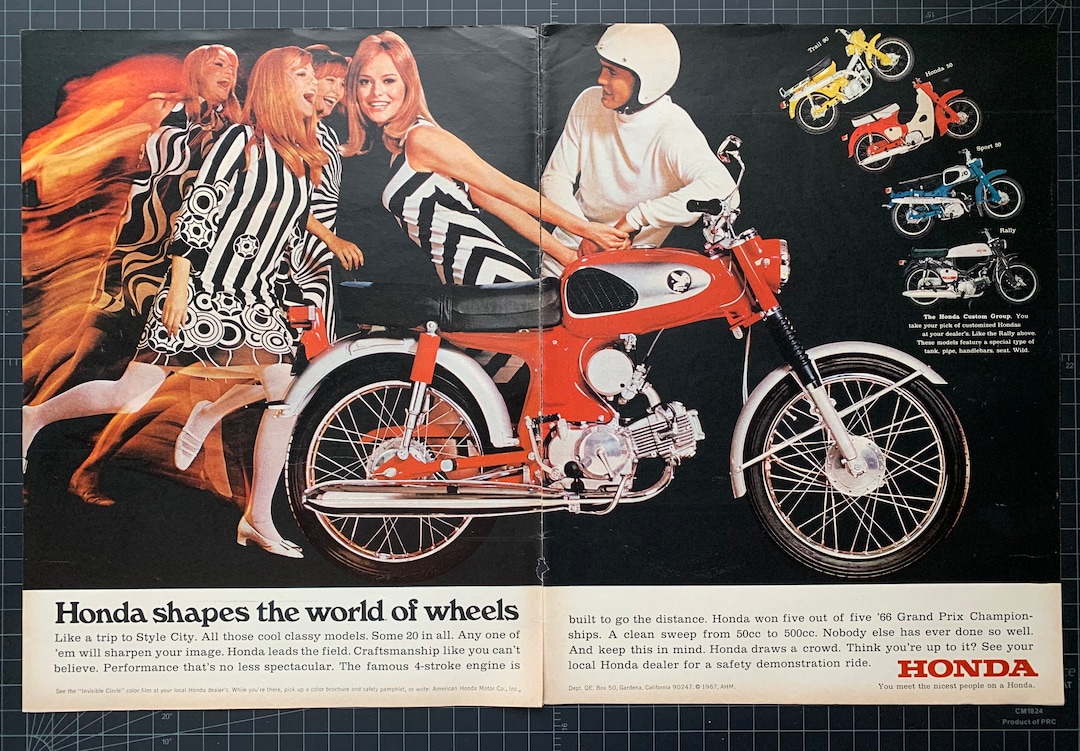 Vintage 1967 Honda Motorcycles 2page Print Advertisement Retro Gift