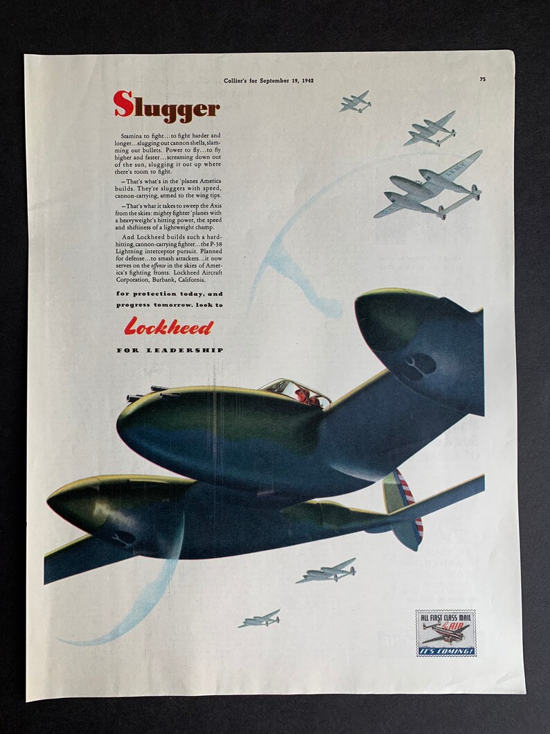 Vintage 1942 Lockheed Aircraft World War Two Print Ad