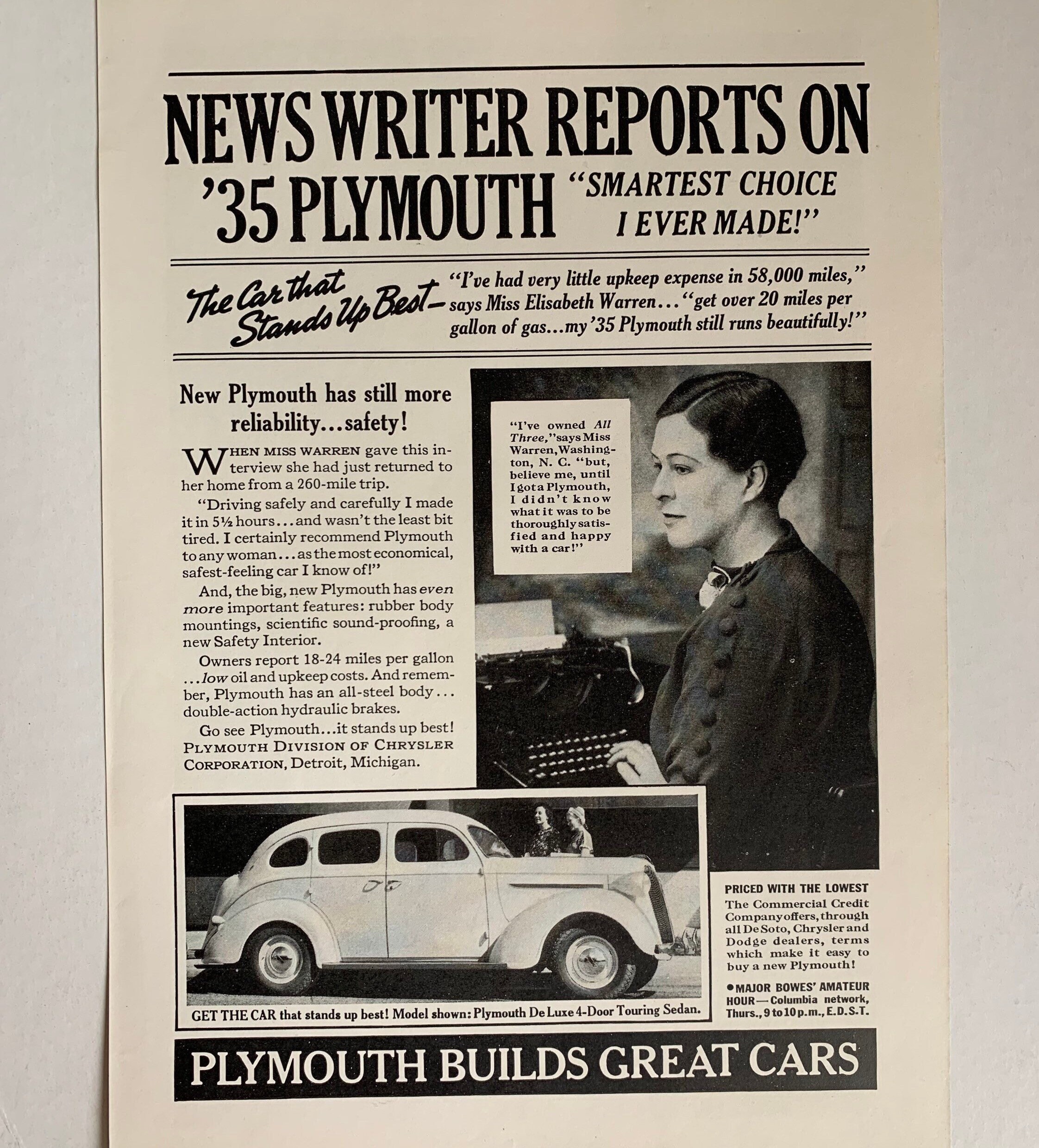 Vintage 1930s Plymouth Automobile Ad pic picture