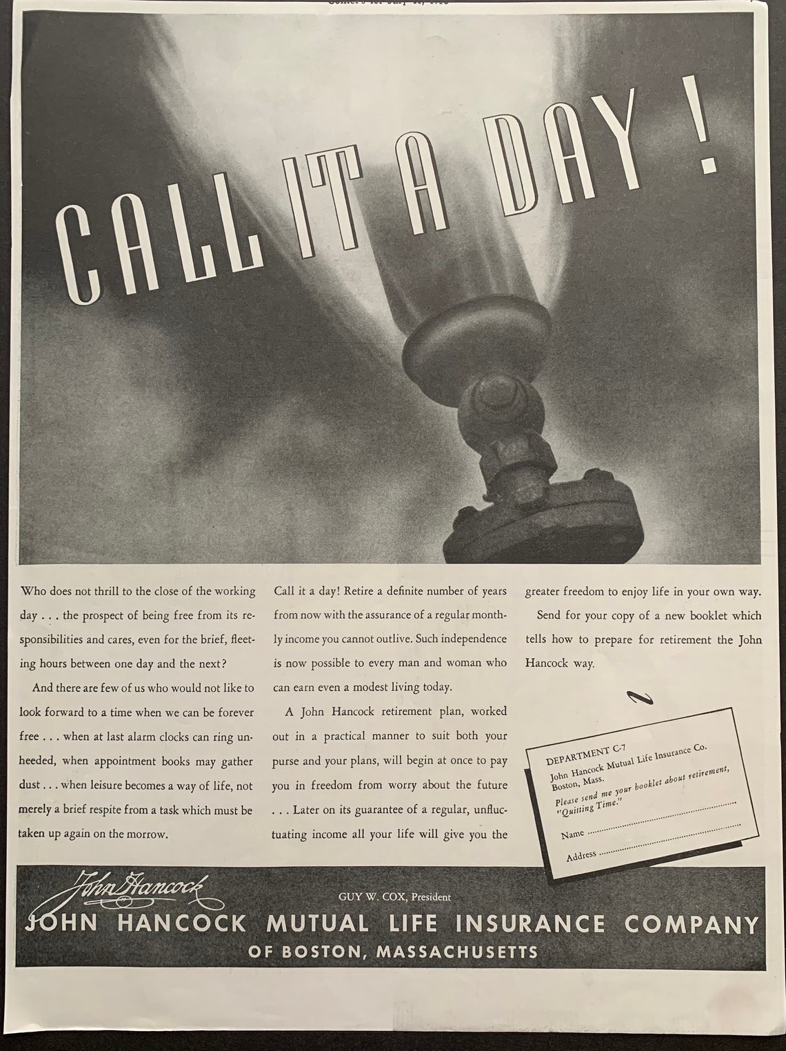 Vintage 1938 John Hancock Mutual Life Insurance Company Print Etsy