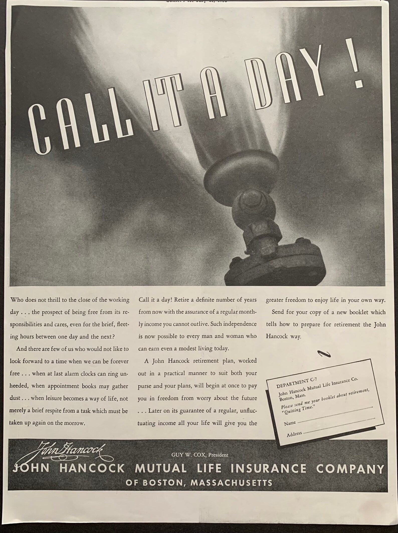 Vintage 1938 John Hancock Mutual Life Insurance Company Print Etsy