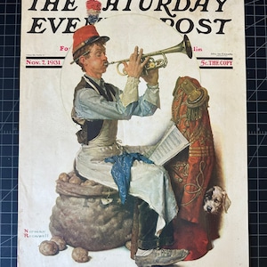 Rare vintage 1931 saturday evening post magazine cover - norman rockwellvintage