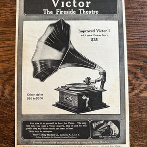 Rare Antique 1910s Victor Victrola Phonograph Print Ad