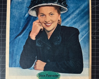 Pagina con ritratto di Joan Fontaine, rivista vintage del 1945
