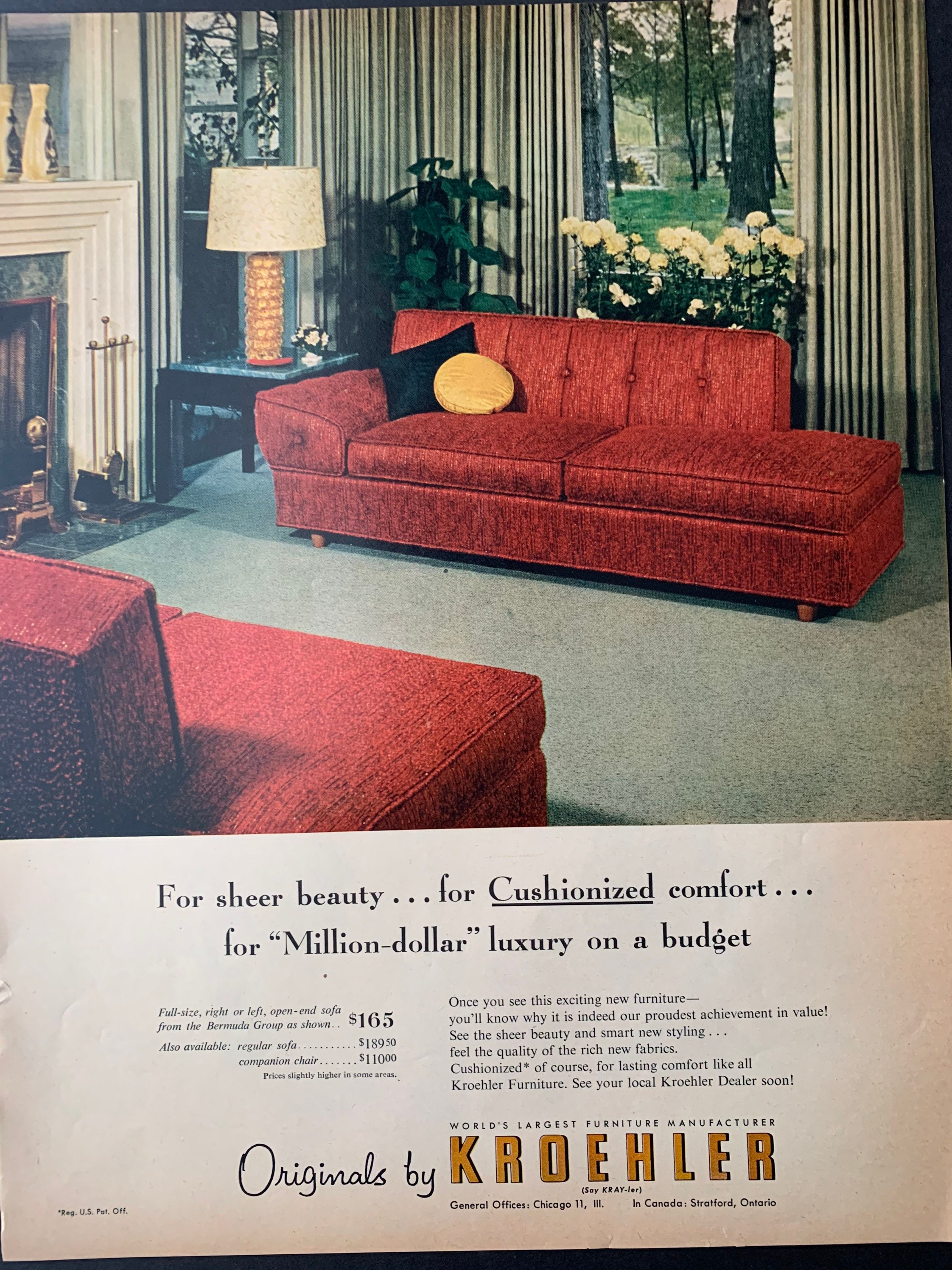 Vintage 1957 Kroehler Furniture Ad Etsy