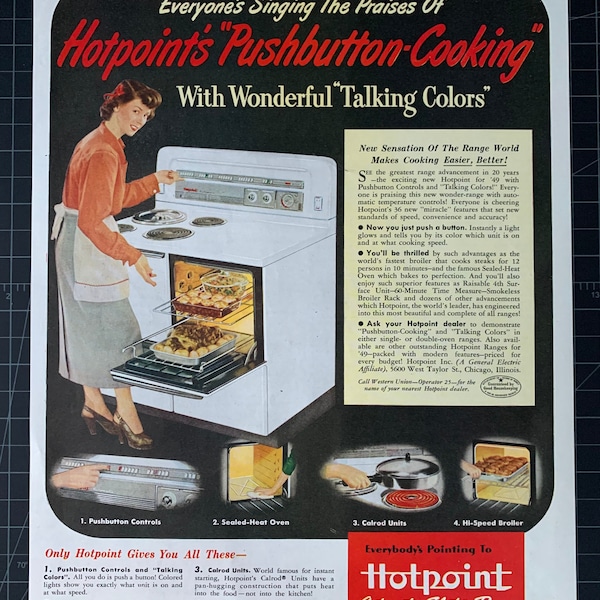 Vintage 1949 hotpoint electric range print ad