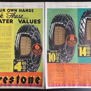 Anuncio impreso de neumáticos Firestone vintage de 1932