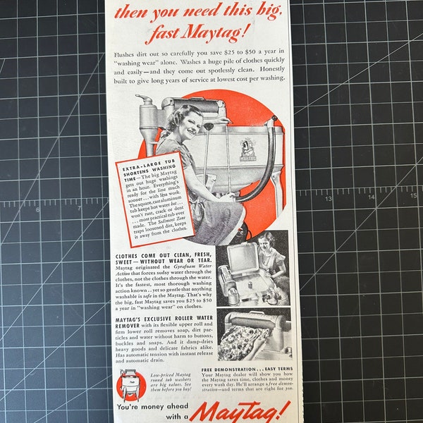 Vintage 1940s maytag washer print ad