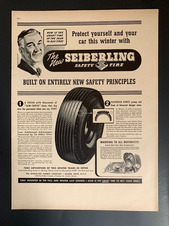 Vintage 1938 Seiberling Safety Tire Ad Etsy