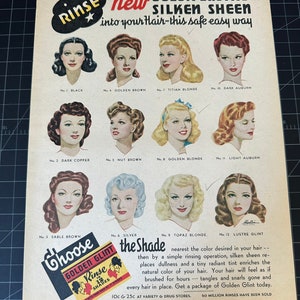 Vintage 1940s golden glint rinse print advertisement