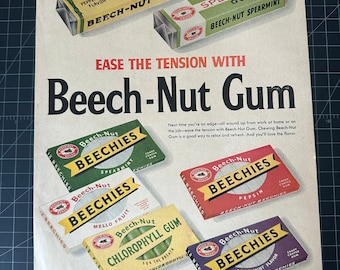 1950 Beech Nut Beechies Spearmint Gum Store Display Sign - Old