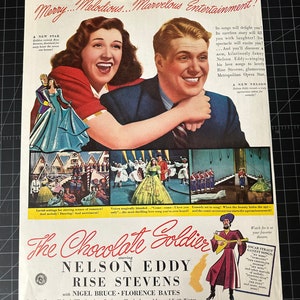 Vintage 1940s “the chocolate soldier” film print ad - rise stevens - nelson eddyvintage