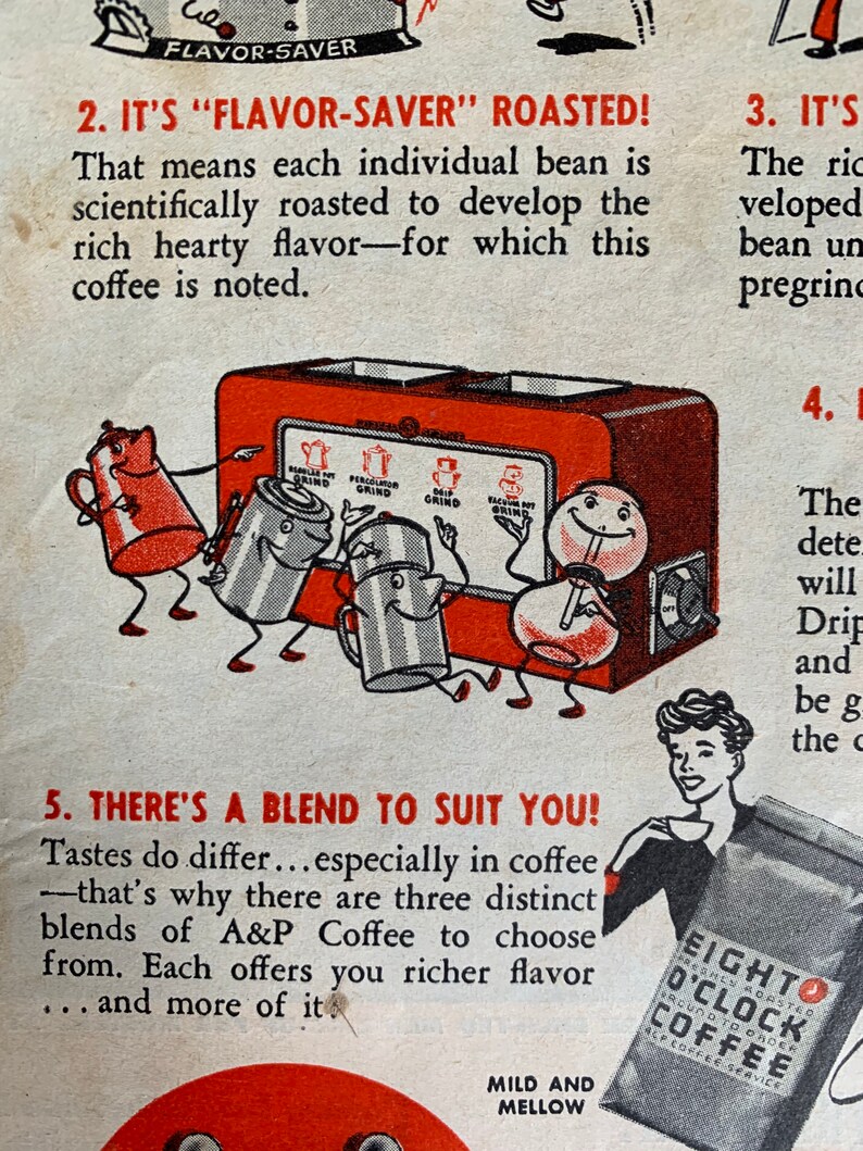 Eight O\u2019 Clock Coffee Ad Vintage 1945 A/&P Coffee