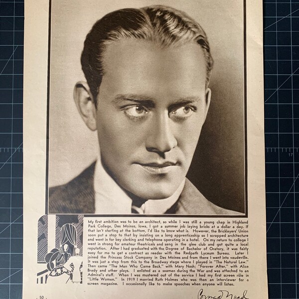 Vintage 1931 conrad nagel magazine portrait & bio