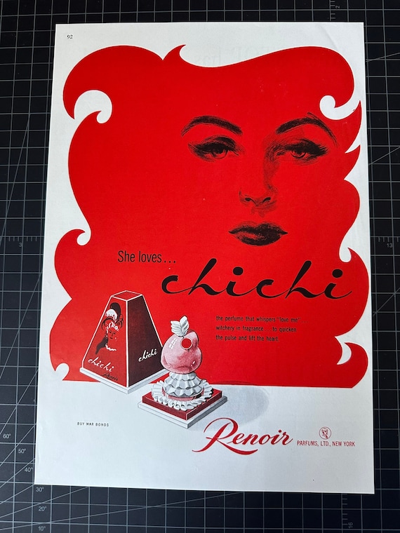 Vintage 1944 Renoir Chichi Perfume Print Ad Etsy