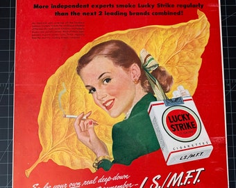 1940年代のヴィンテージ ラッキーストライクタバコ オリジナル印刷広告