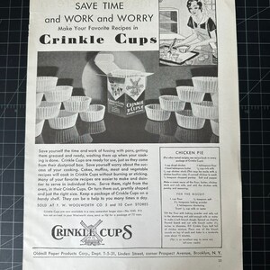 Vintage 1930s crinkle cups cupcake liners print advertisement retro gift decor