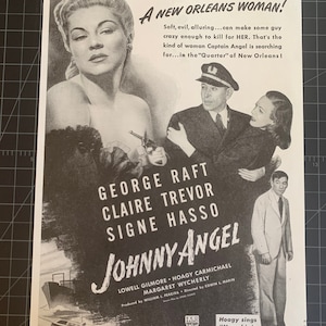 Anuncio impreso de la película Johnny Angel de la década de 1940 - George Raft - Claire Trevorvintage
