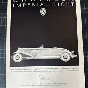 Pubblicità stampata d&#39;epoca della Chrysler Imperial Eight del 1931