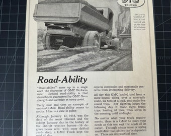 Anuncio impreso original de camionetas GMC vintage de 1918