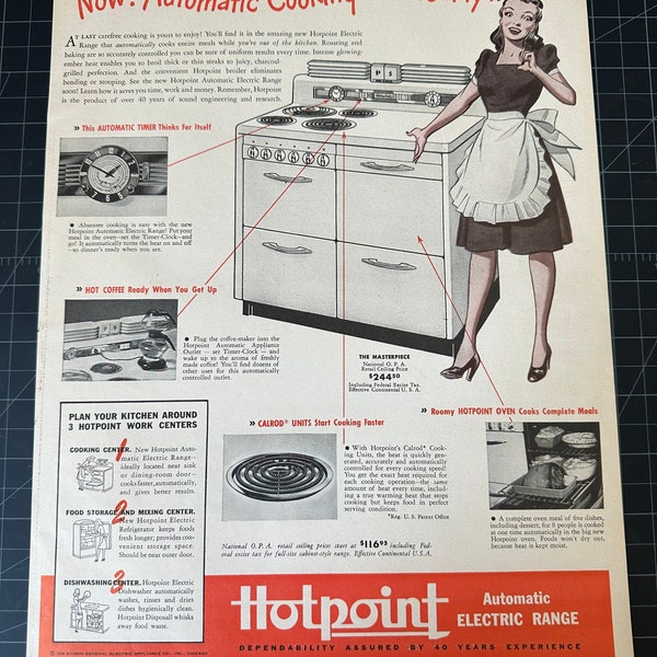 Vintage 1946 hotpoint electric ranges print ad
