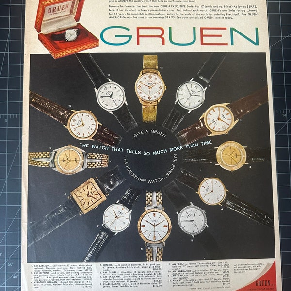 Vintage 1960s gruen watches print ad