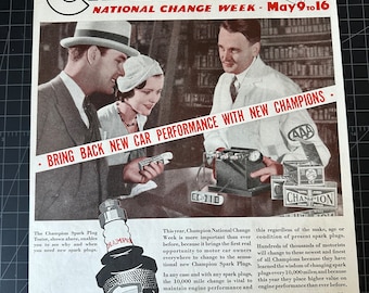 Publicité originale de bougies d'allumage Champion de 1932, vintage